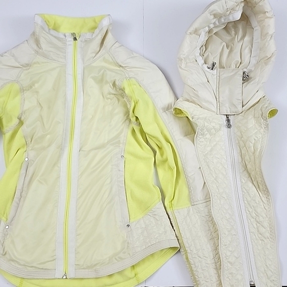 Lululemon Run Bundle Up Down Jacket Hooded Clarity Yellow Polar Cream Size 6 - Picture 10 of 16